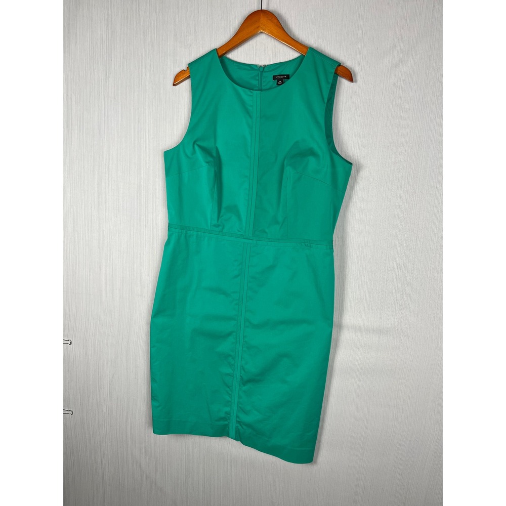 Ann Taylor Pencil Dress Women 14 Green Sheath Sleeveless Side Zip Career Preppy